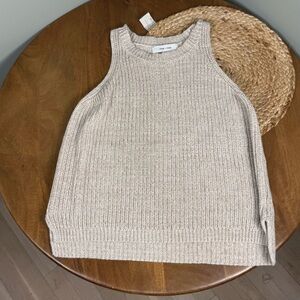 John + Jenn Beige Sweater Tank with Ribbed Collar, Women’s Medium Spring Summer